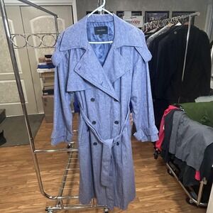 Banana Republic Coat Womens Large Blue Cotton Blend Long Trench Belted Lined